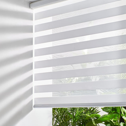 Persilux Cordless Zebra Blinds for Windows, Roller Shades for Windows (64" W x 64" H, White) Dual Layer Fabric for Day and Night,Room Darkening Shades for Home, Office, Bedroom and Living Room