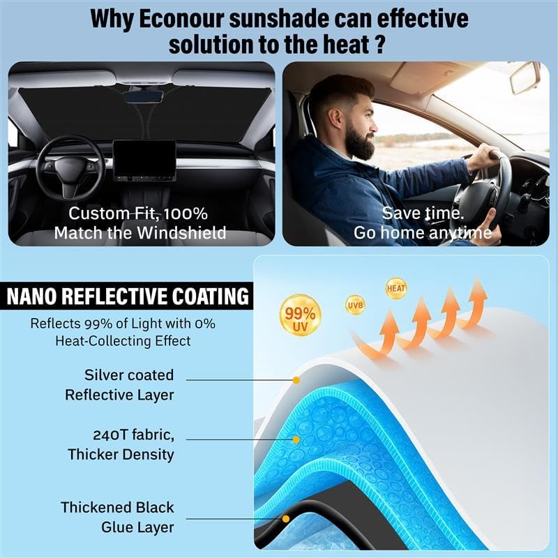 for Toyota Camry 2018-2024 2025Car Windshield Sunshade EcoNour - 240T Polyester Material Cars Sun Visor Reflector - Blocks UV Rays - Foldable Sunshade Interior Protection Accessories