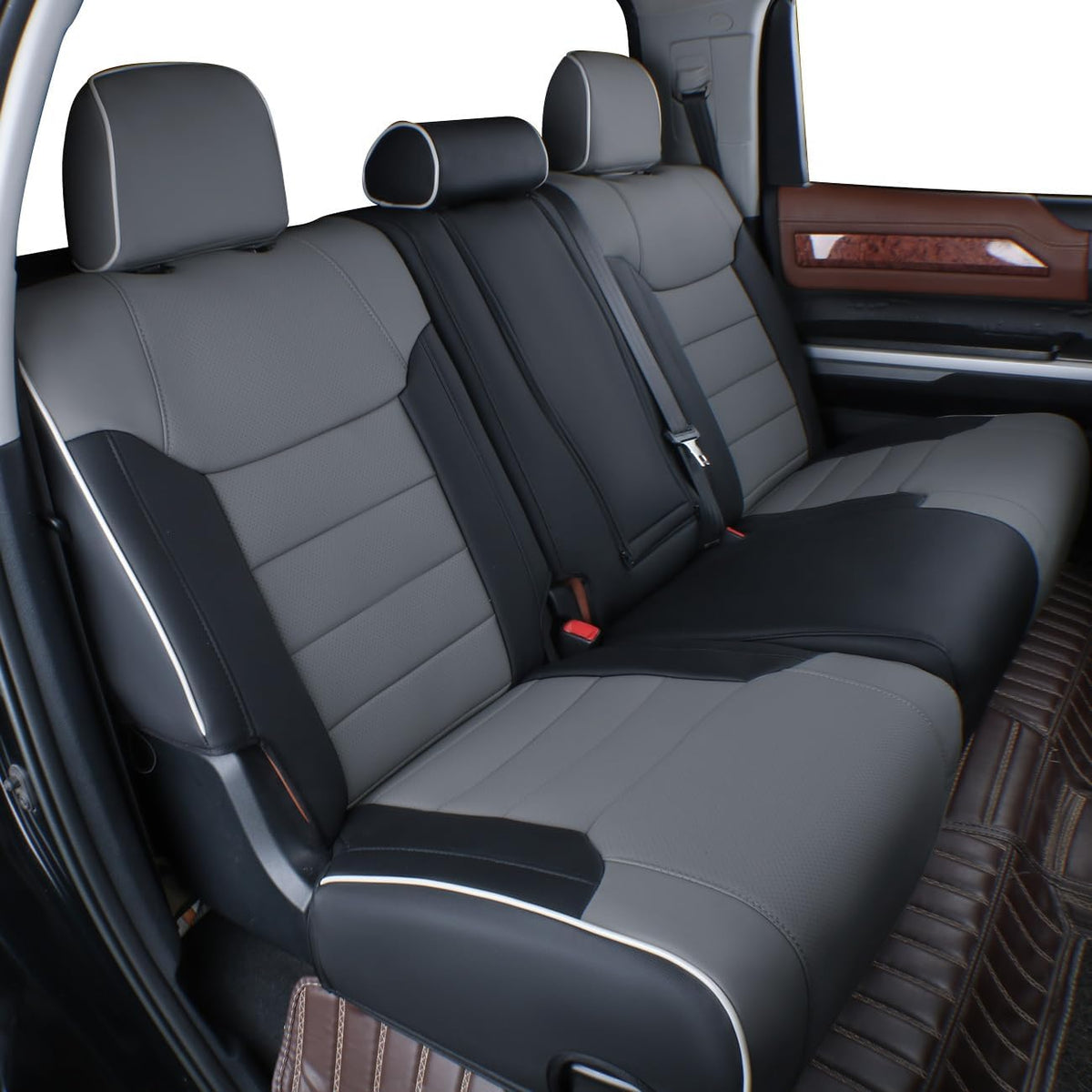 EKR Custom Fit Tacoma Rear Car Seat Covers for Select Toyota Tacoma (Petrol) 2024 2025 Double cab SR,SR5,TRD Sport,TRD Off-Road,Limited - Second Row Only,Leather (Black/Gray)