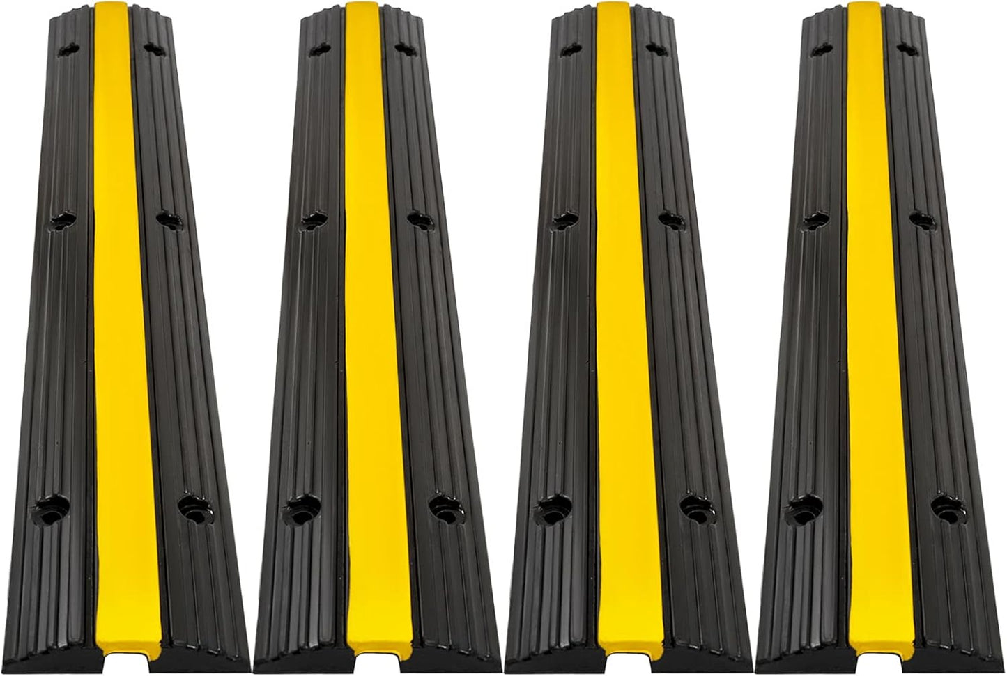 CXRCY Cable Protector Ramp 4 Pack of 1-Channel Rubber Hose Ramp, 22046Lbs Capacity Heavy Duty Speed Bumps Hose Cord Protector Ramps for Driveway&Outdoor/Wire/Hose/Pipe Hider