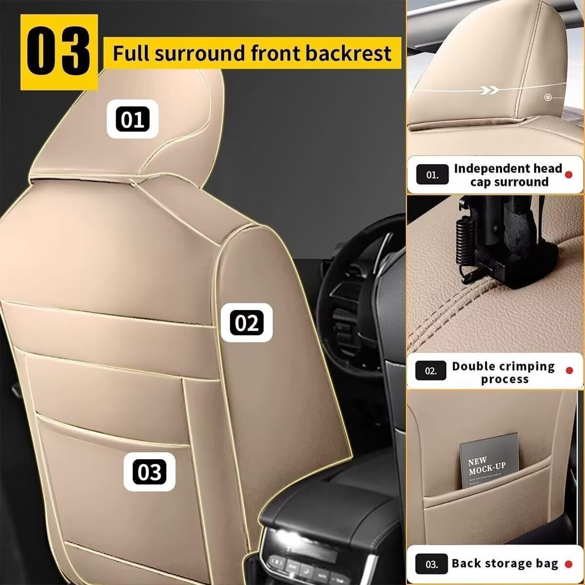 YORKNEIC Leather Car Seat Covers Fit for Hyundai Kona 2018-2025: 2 Front Set Seat Covers - Waterproof Auto Seat Protector Compatible Airbag (Beige)