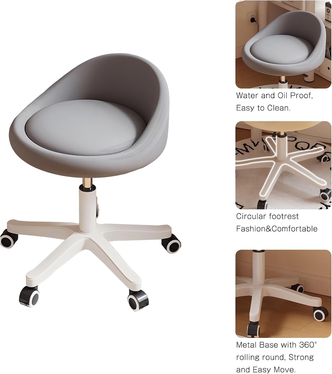 Rolling Stool Rolling Hydraulic Salon Stool with Low Backrest - Adjustable Swivel Chair for SPA, Shop, Salon, Massage, or Medical Office Dark Grey-A
