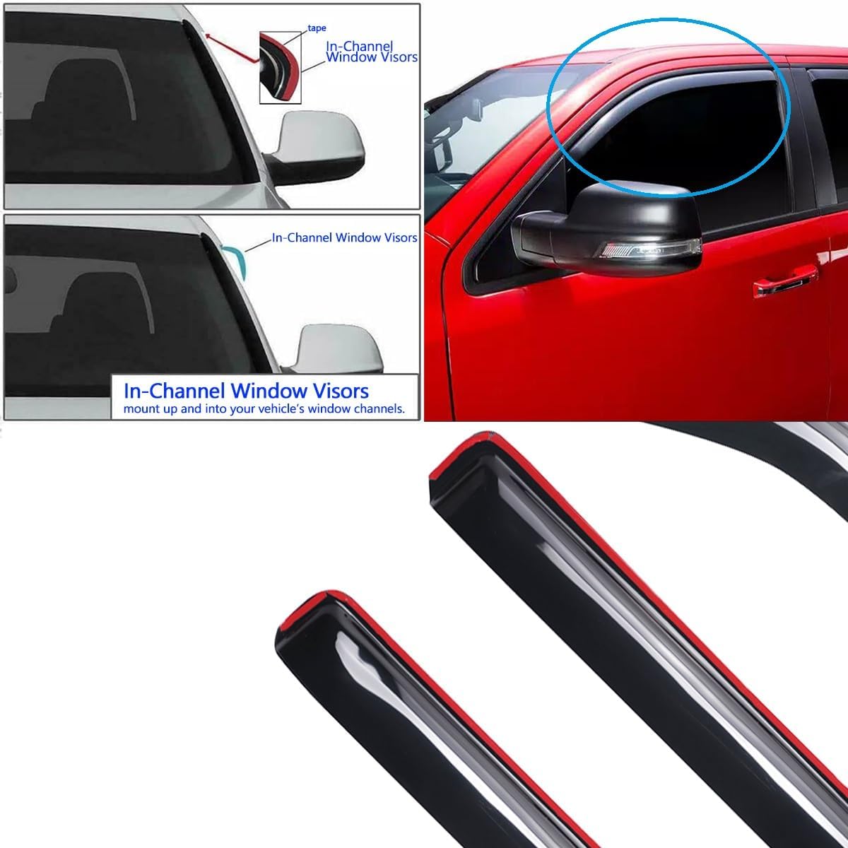 192328 Side Window Wind Deflector,2pcs in-Channel Style Nice Sun Rain Guards Set,Window Visor fit for 2007-2018 Jeep Wrangler (JK) 2-Door Only