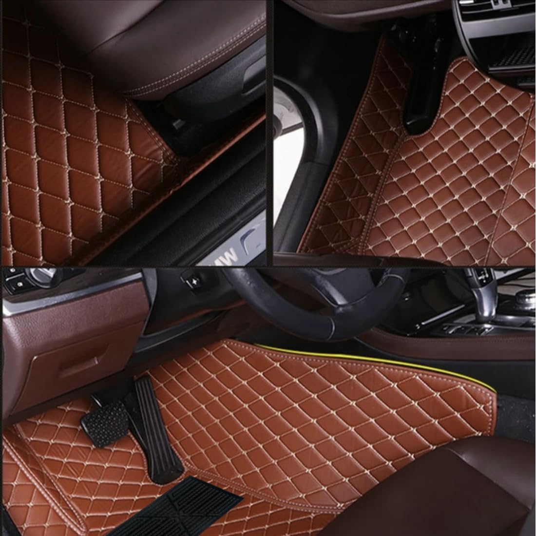 Custom Personalized Floor Mats for Cars，Luxury Full Coverage All Car Floor Mats，Anti-Slip Leather Car Mat Set ，Custom Floor Mats for 99% of Cars, Trucks & SUVs. (Beige)