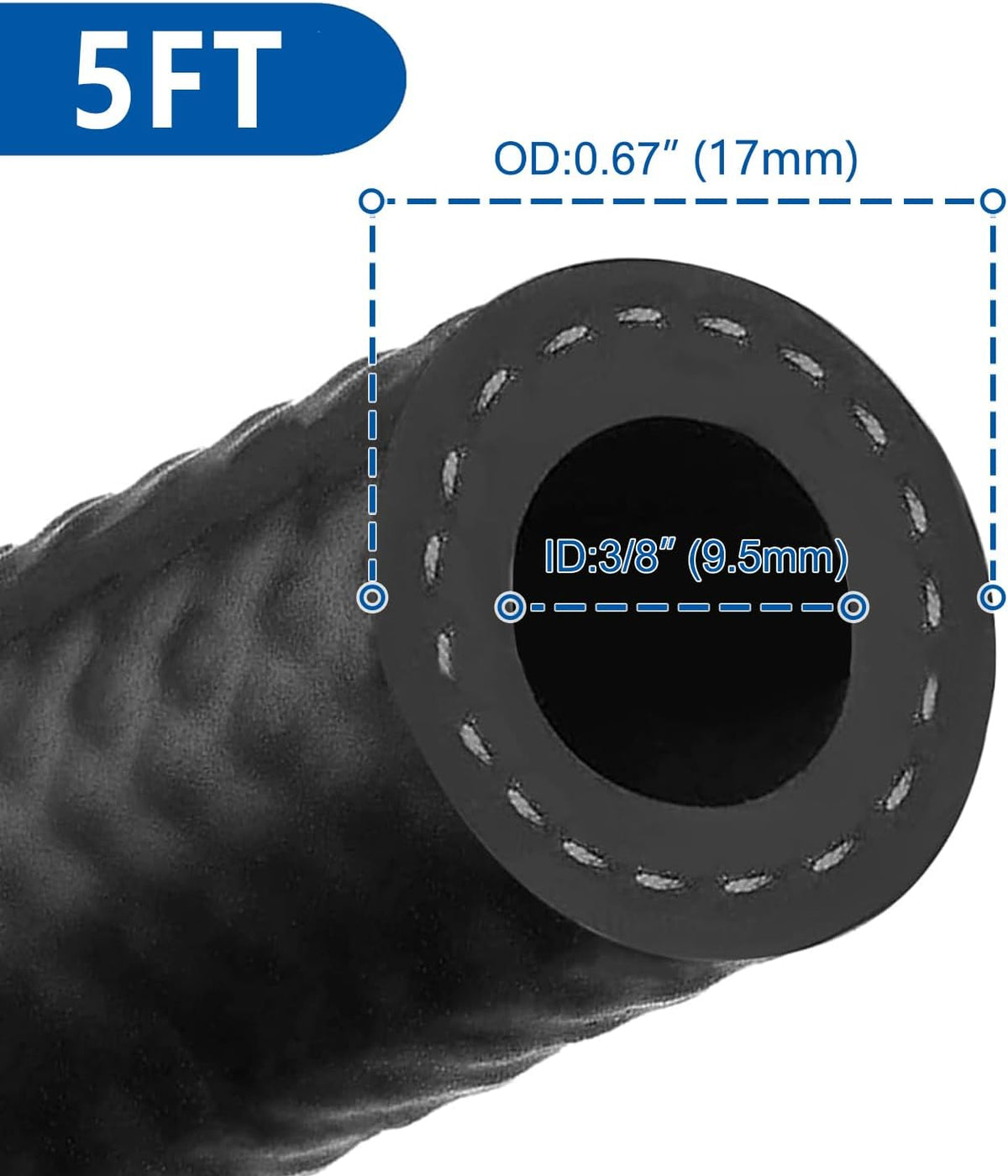LokoCar Rubber Fuel Hose Line Push Lock 3/8" ID SAE 30R7 NBR 5ft 300PSI Black