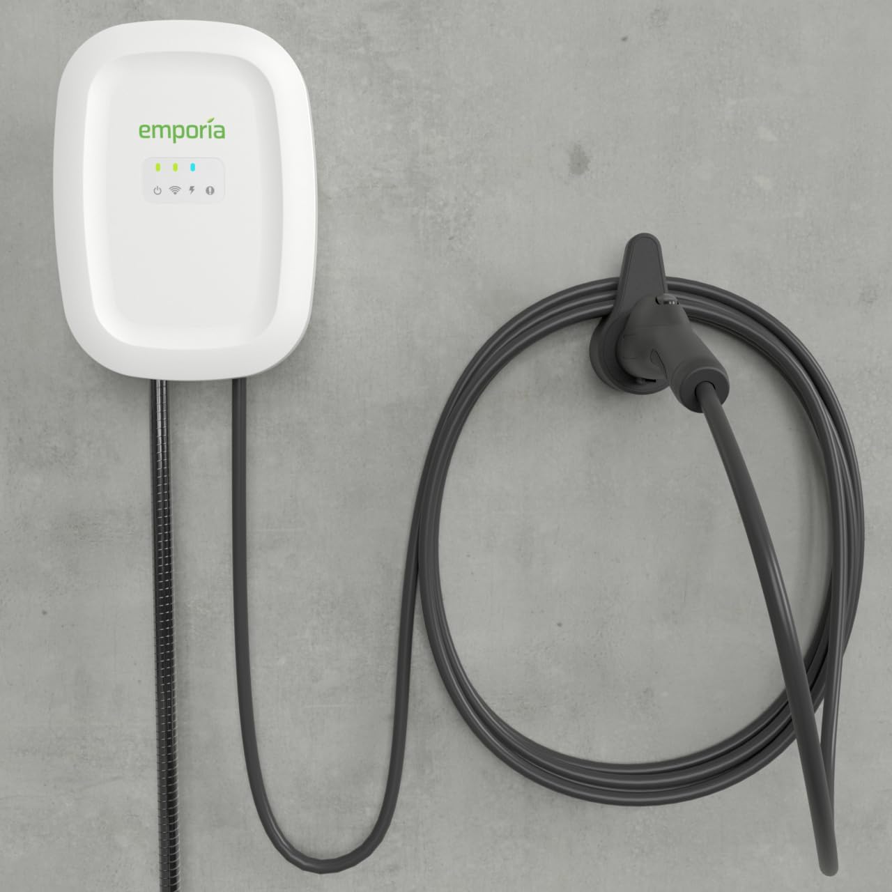 EMPORIA Level 2 EV Charger w/ J1772 Charger, 48 amp, Preconfigured for Hardwired Install with Whip, UL/Energy Star WiFi Enabled EVSE Level 2, 25ft Cable (Black)