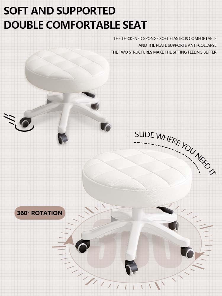Small Chair Round Rolling Stool with Wheels PU Leather Height Adjustable Swivel Drafting Work SPA Salon Stools Home Office Chair,4 Pack