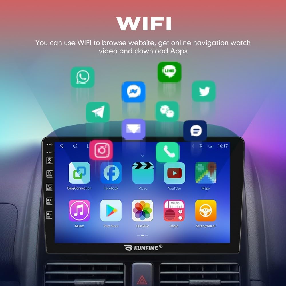 Kunfine Car CarPlay Android Auto Navigation Stereo GPS Radio Reverse Camera Display 9" IPS Touchscreen Headunit Tablet Media Player for Peugeot 301 13-22, if Applicable Octa Core 6G+128G Matte Black