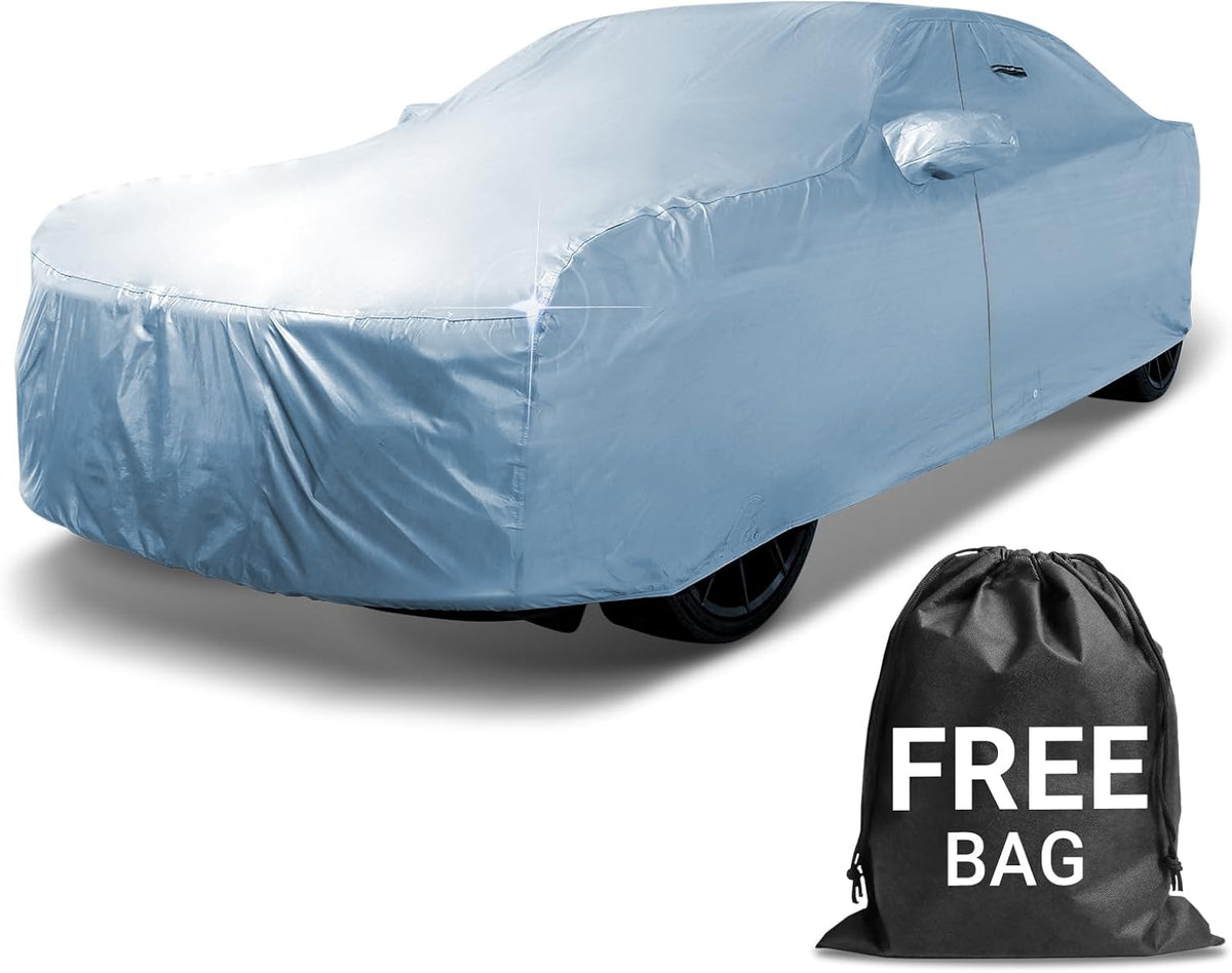 iCarCover 18-Layer Car Cover Waterproof All Weather, Premium Quality Car Covers for Automobiles, UV Protection, Charger, XJ-Series, XJ8, Lesabre, S-Class, Fits 194-201 Inches