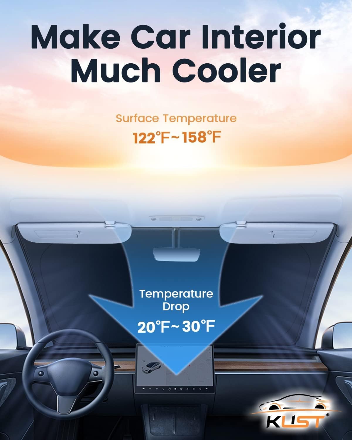 KUST Windshield Sun Shade Custom Fit for Jeep Grand Cherokee L 2021 2022-2024 2025 2026 Sun Shade Front Windshield Sun Visor Foldable Thicker 5-Layer Block Heat and Sun UV Rays