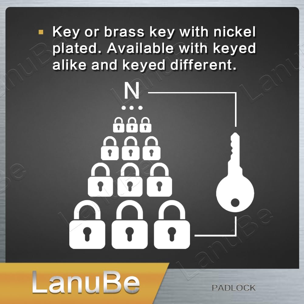 LanuBe Lock Laminated keyed Padlock (1-9/16", 40mm), keyed Alike Locks, Normal Shackle, Marked Blue Plastic Hoop, Pack of 48…