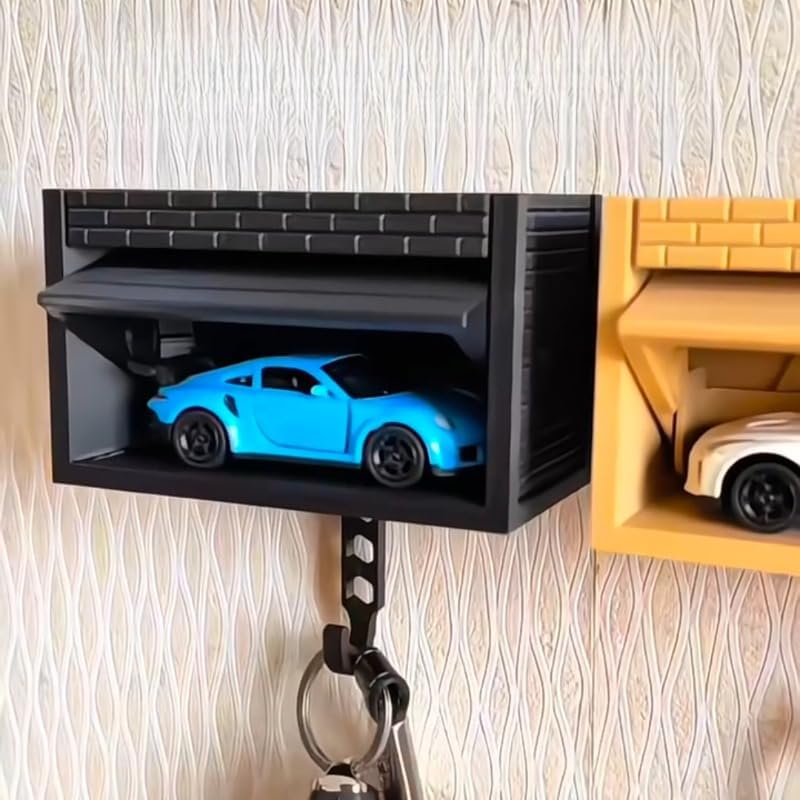 Wall-Mounted Car Display Key Holder, Decorative Garage Model Design, Multiple Colors（No Car） (Stripe-Red（No Car）)