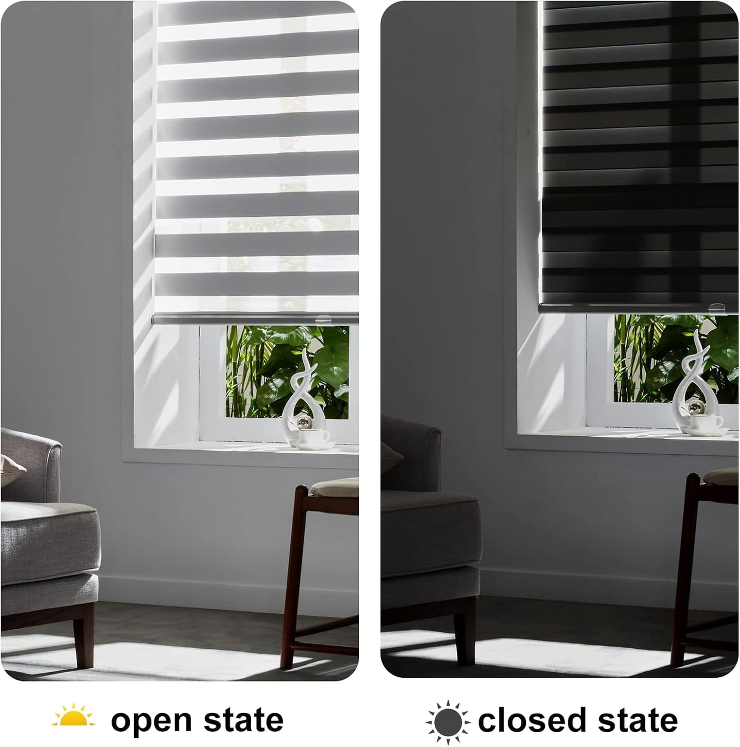 Persilux Zebra Shades Cordless Blinds for Windows (22" W x 72" H, Grey) Dual Layer Zebra Roller Shades, Free Stop Sheer Window Treatments for Home, Office, Bathroom…