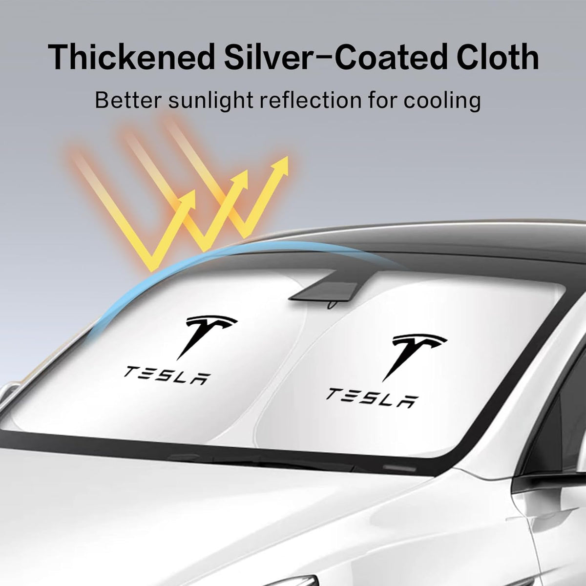 300T Sunshade for Tesla Model Y Model 3, Car Accessories 2025 for Tesla, Front Window Sunshade with Organizer Bag, Gifts for Tesla Owners (Blue)