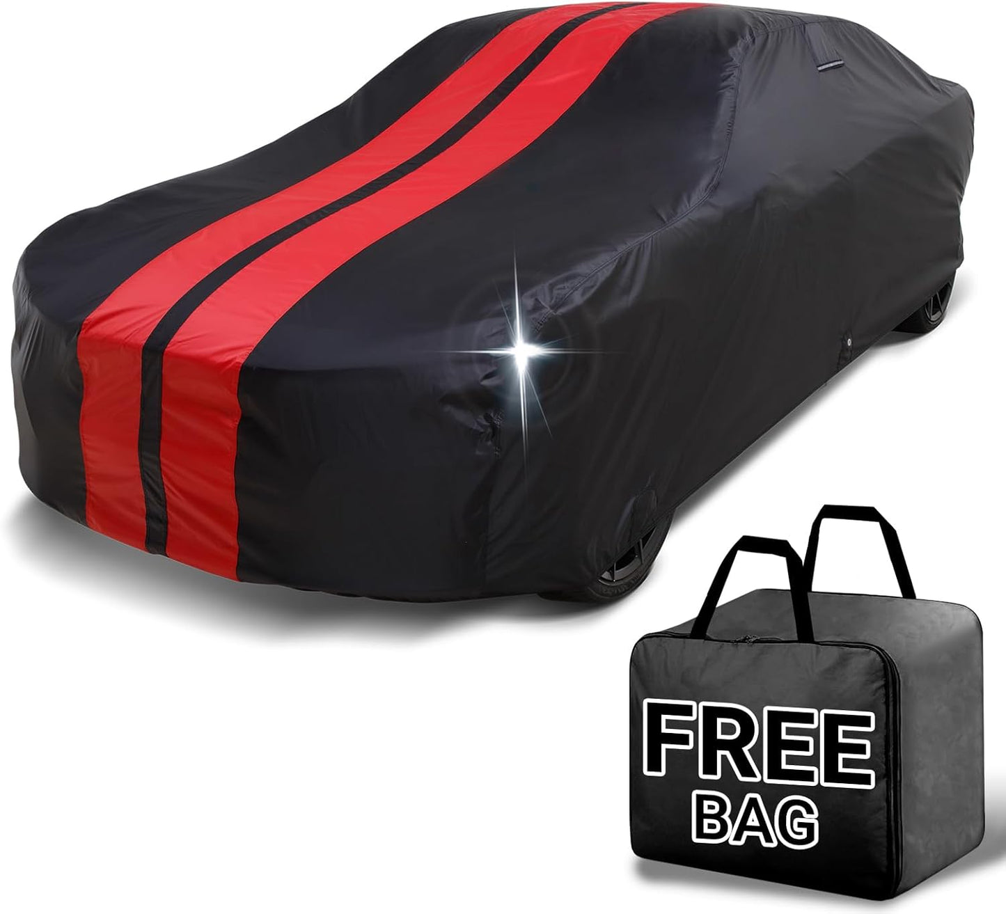 iCarCover Custom Car Cover for Buick Park Avenue (1991-1996) Waterproof All-Weather Rain Snow UV Sun Protector Full Exterior Indoor Outdoor Car Cover (Stripe - Black/Red)