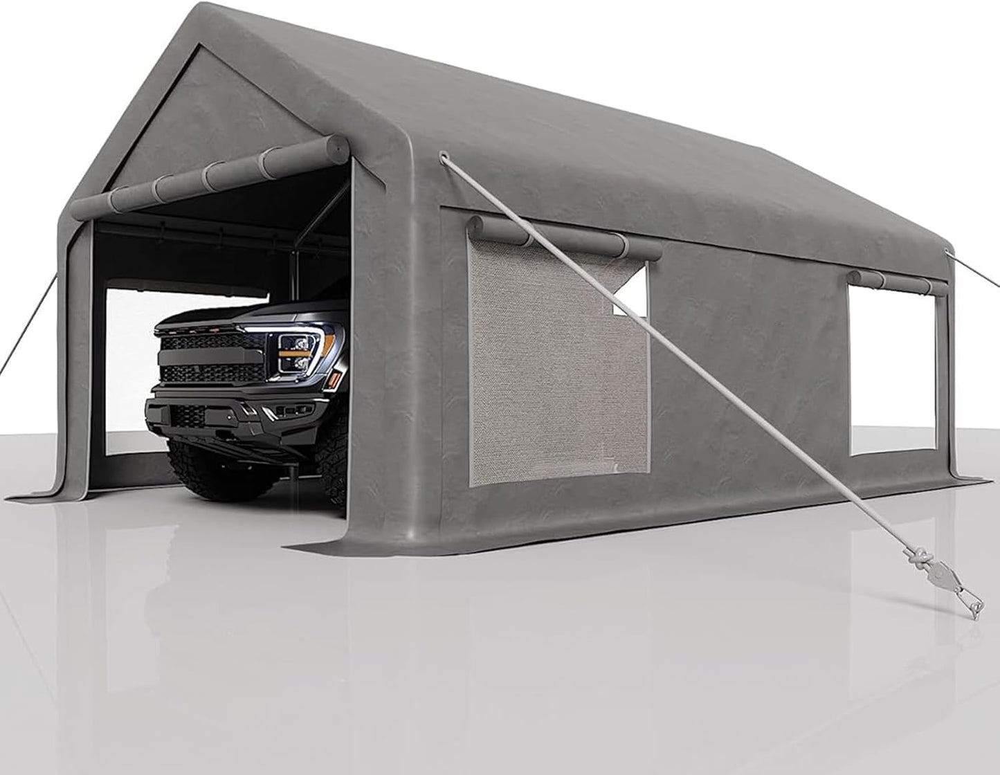 13 x 25FT Heavy Duty Carport with Roll-Up Windows, Portable Garage with Removable Sidewalls & Doors, Portable Car Tent Garage with Roll-Up Windows and All-Season Tarp, for Car, Truck,