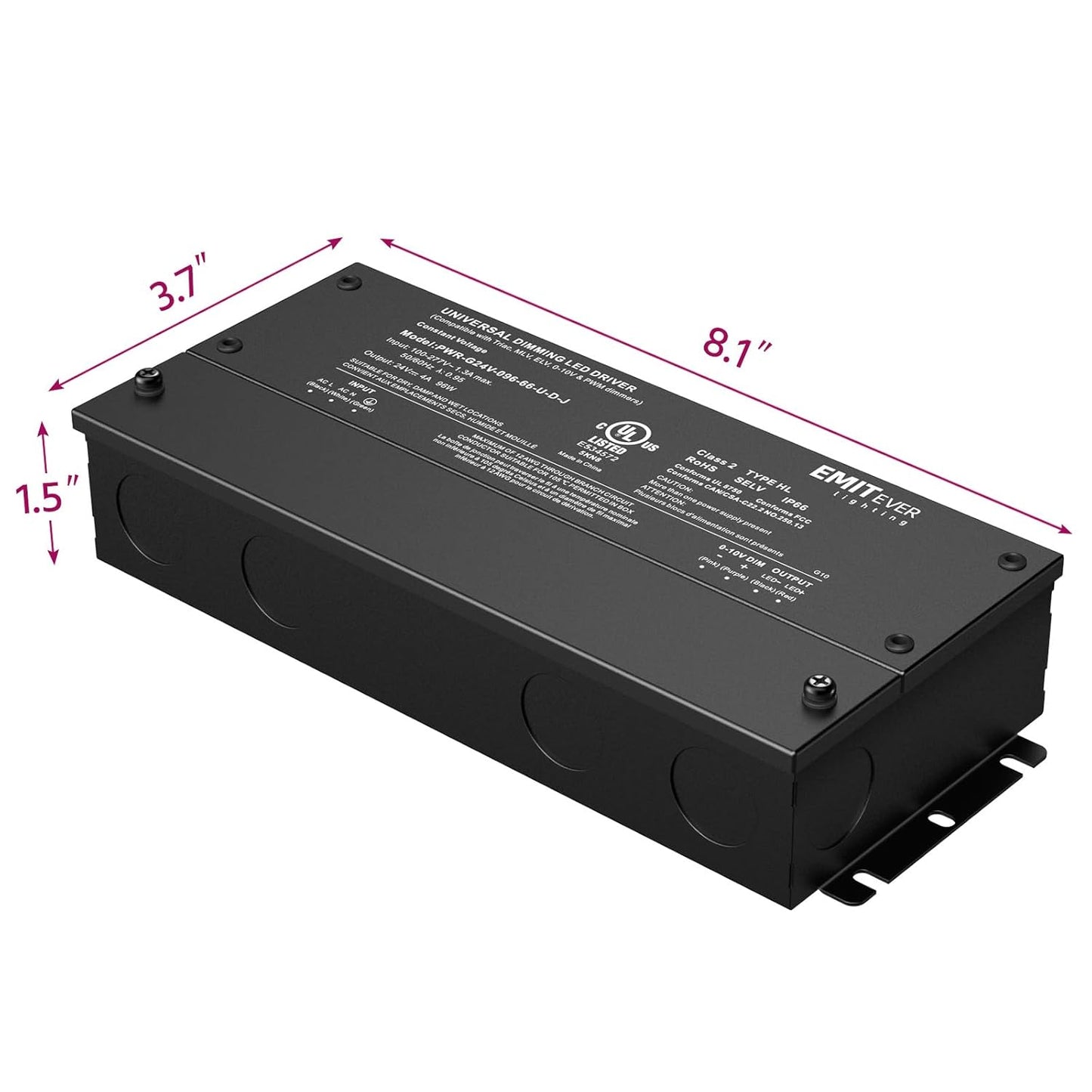 EMITEVER Dimmable Led Driver, 2 Packs 96W AC 110V-277V to DC 24V Transformer, 5-in-1 Dimming: ELV/MLV/TRIAC / 0-10V / 1-10V / 10V PWM/Potentiometer, Waterproof IP67 and UL Listed