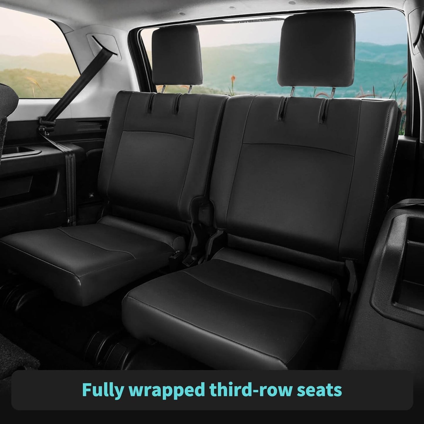 Seat Covers for Toyota 4Runner 2011-2024, Faux Leather Car Seat Cover Full Set, 3-Row-Only for 7 Seats Version-Blackwhite