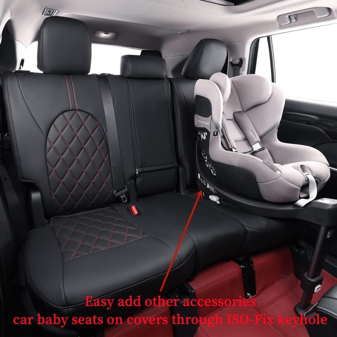 coverdream Custom Fit Camry Car Seat Covers for 2025 Toyota Camry XLE,XSE,Full Coverage Waterproof Leather Seat Protector(Full Set,Black/Red)