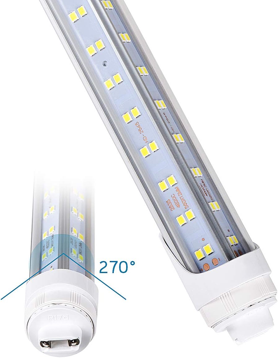 R17D/HO 8FT LED Bulbs - (10 Pack) Rotate V Shape, 6000K Cold White 120W, 18000LM, 300W Equivalent F96T12/DW/HO, Clear Cover, T8/T10/T12 Replacement, Dual-End Powered, Ballast Bypass