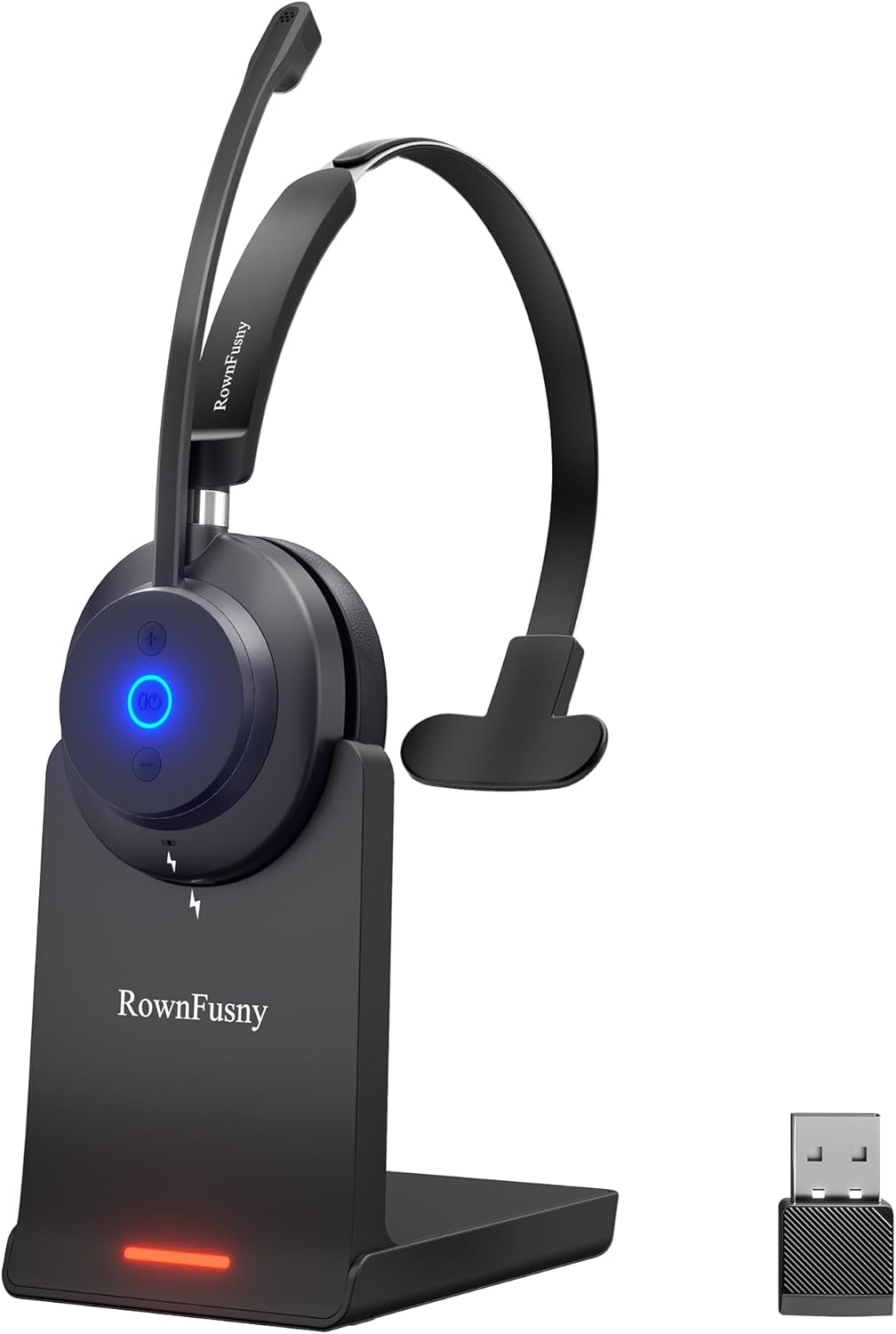 Wireless Headset with Mic for Work, Bluetooth 5.3 Headphones with Microphone, Headset with Microphone for PC, Wireless Headphones with Charging Base for Office, Call Center, Cell Phones