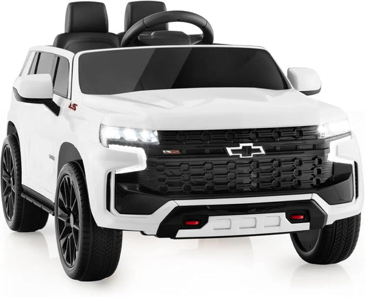 HONEY JOY Ride On Truck, 12V Licensed Chevrolet Tahoe, Chevy Electric Vehicle for Kids, Soft Start, Music, Lights, Battery Powered Ride On Car Toy with Remote Control, Gift for Boys Girls (White)