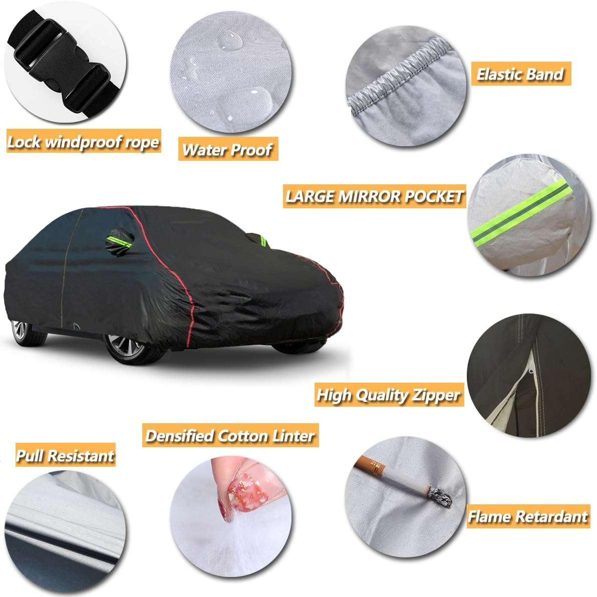 AUQDD 6-Layers PEVA New Material Truck Full Padded Car Cover Waterproof All Weather Weatherproof UV Sun Protection Snow Dust Storm Resistant Outdoor Exterior Custom Form-Fit Straps 180"-206" Black