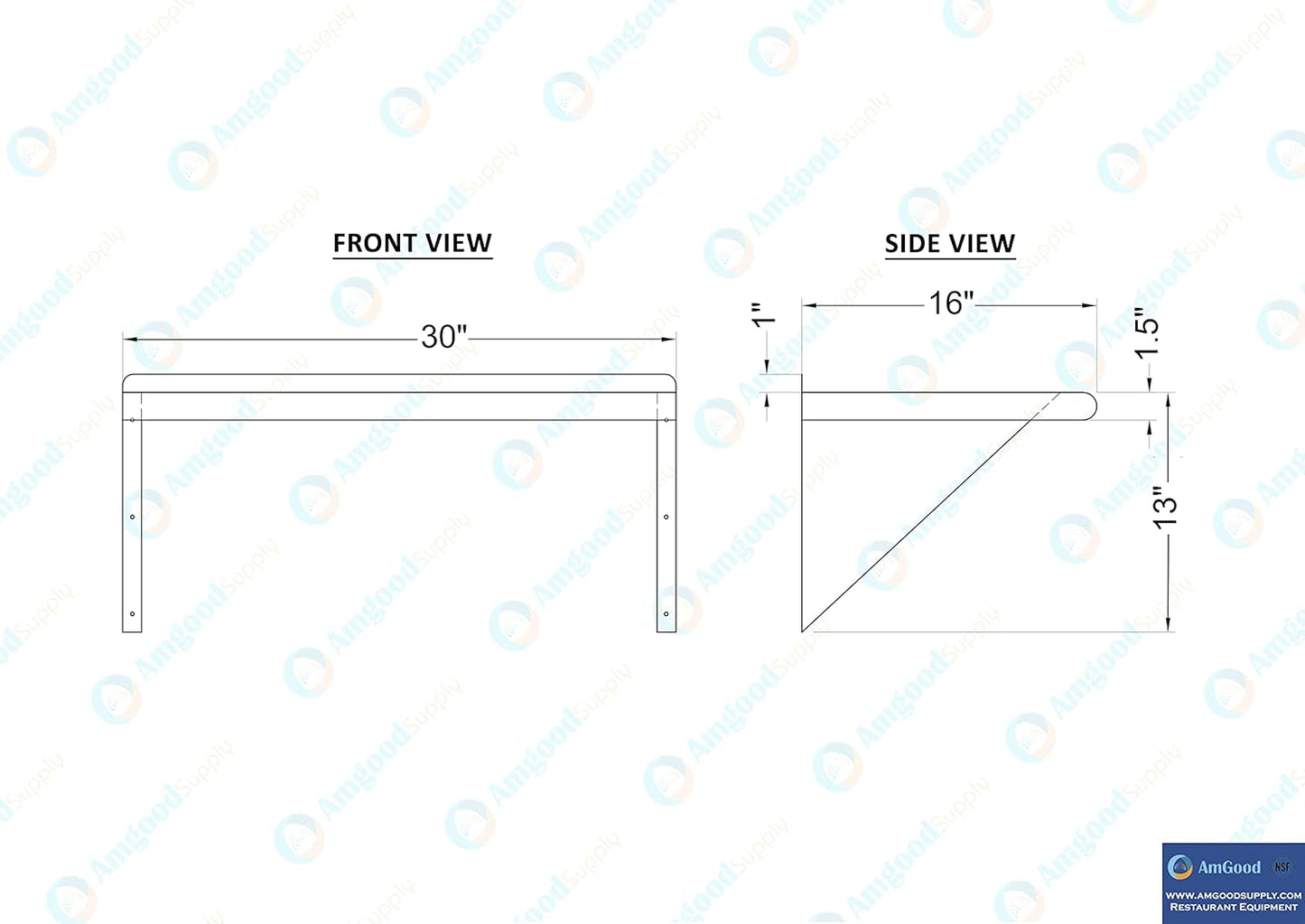 AmGood 30" Long X 16" Deep Stainless Steel Wall Shelf | NSF Certified | Appliance & Equipment Metal Shelving | Kitchen, Restaurant, Garage, Laundry, Utility Room