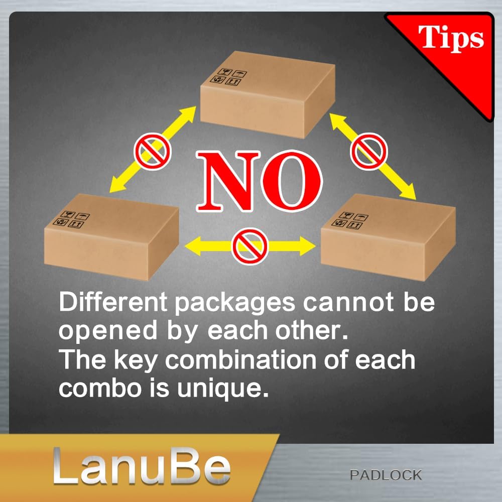 LanuBe Lock Laminated keyed Padlock (1-9/16", 40mm), keyed Alike Locks, Long Shackle,Marked Black Plastic Hoop, Pack of 100
