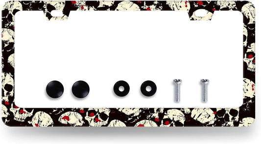 Skull License Plate Frame Skull Skeleton License Plate Holder Stainless Steel Funny Design Compatible with Standard License Plate for USA Canada 12.3" x 6.3" with 2 Screws