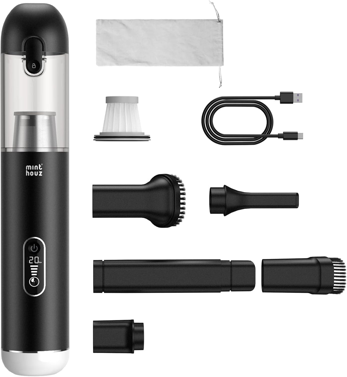 Car Vacuum Portable Cordless - 20000PA High Power Handheld Vacuum with LED Display, 2.5H Fast Charging Up to 45 Mins of Runtime, Hand Vac Cordless Rechargeable for Car Home Corner Cabinet