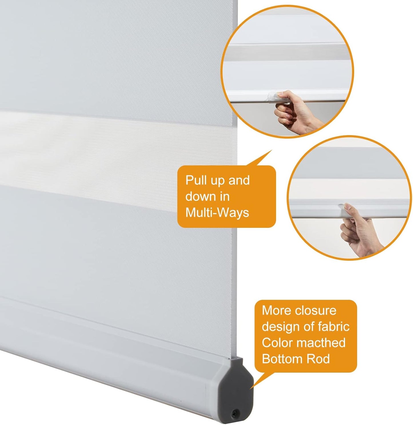 Persilux Cordless Zebra Roller Window Shades Free-Stop Roller Blinds (36" W X 64" H, White) Light Control for Day and Night, Light Filtering Sheer Roler Shades for Windows, Easy to Install