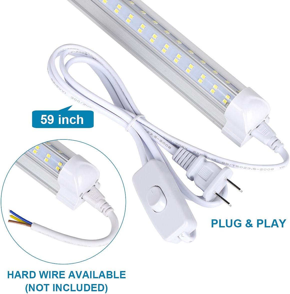 4 Pack,Led Shop Lights, 8FT Led Shop Light,144W 6000K 19500LM Clear White,Led Shop Light 8FT 110V Linkable Integrated 4 Row V-Shape for Shop Garage,Warehouse
