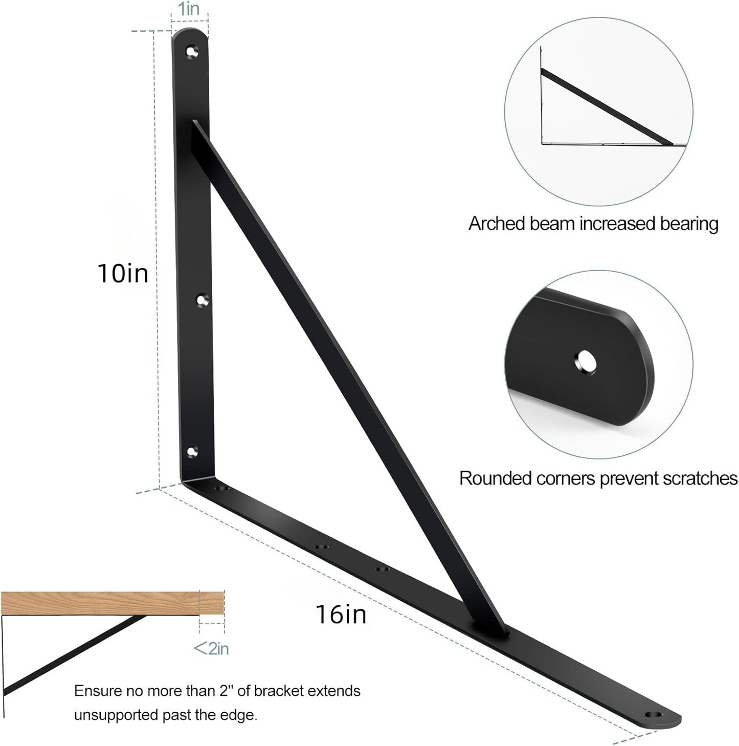 6 Pack L16 x H 10" Black Heavy Duty Shelf Brackets with Screws Metal Shelf Brackets Shelf Support Angle Brackets for Shelves L Brackets Heavy Duty Floating Shelf