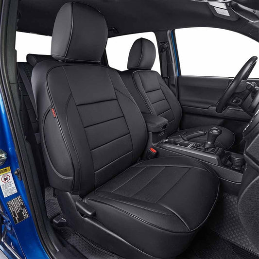 EKR Custom Fit Tacoma Car Seat Covers for Select Toyota Tacoma 2016 2017 2018 2019 2020 2021 2022 2023 Double Cab/Crew Cab -Full Set,Leather(Black)