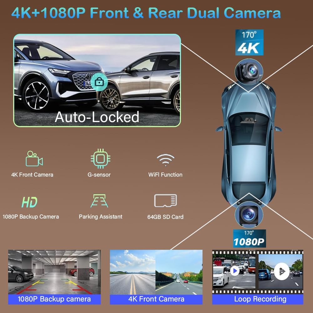Wireless Carplay Screen for Car 10.26" 4K 360 Rotation Dash Cam Carplay&Android Auto Car Stereo 1080p Backup Camera GPS Navigation/Mirror Link/Voice Control/Siri/FM Satellite Radio Receiver