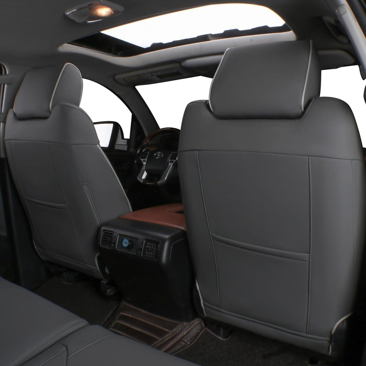 EKR Custom Fit Tacoma Car Seat Covers for Select Toyota Tacoma 2016 2017 2018 2019 2020 2021 2022 2023 Double Cab/Crew Cab -Full Set,Leather(Gray)