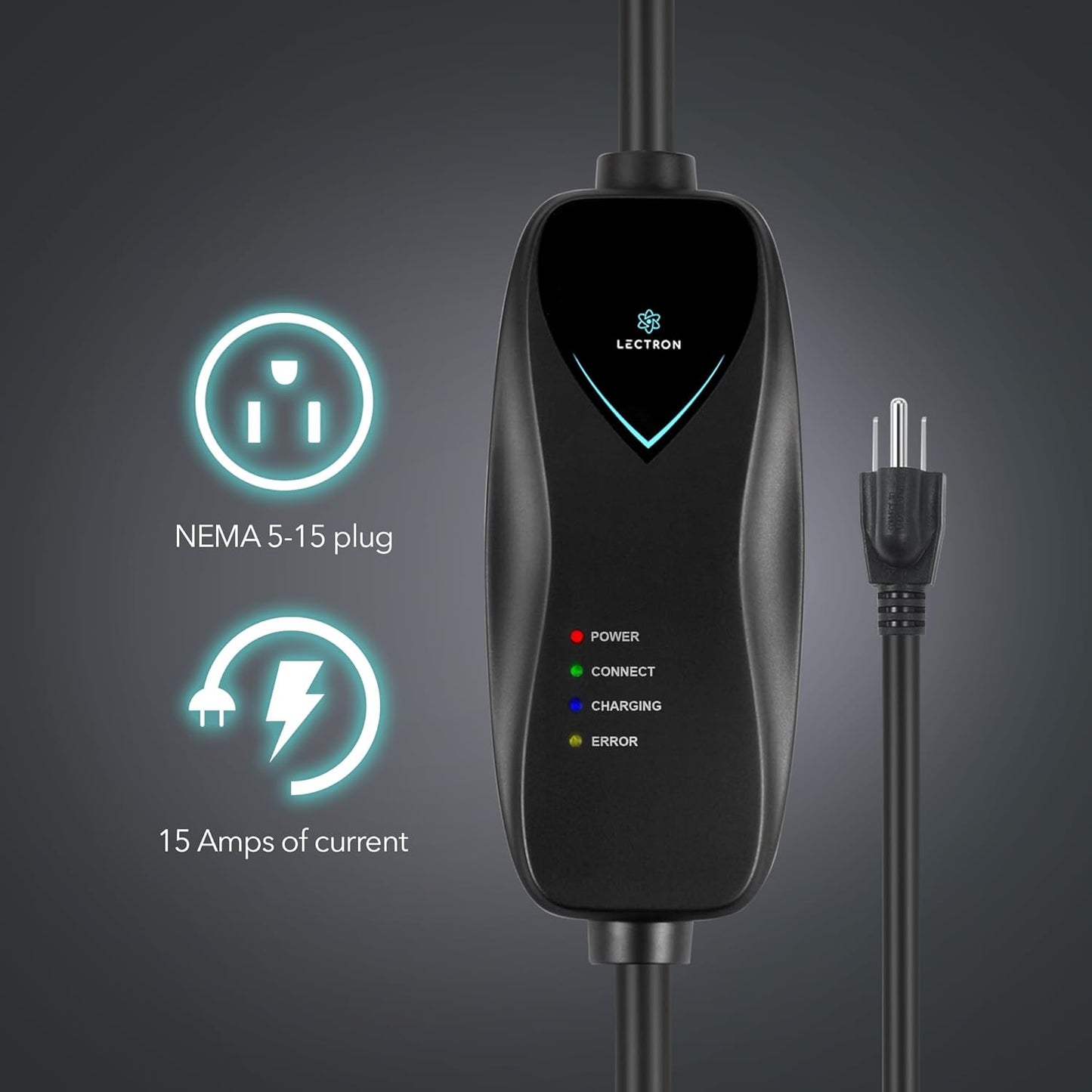 Lectron Level 1 EV Charger - ETL Certified, 110V, 15 Amp, 16 ft Extension Cord & J1772 Cable - Portable Electric Car Charger for J1772 EVs with NEMA 5-15 Plug