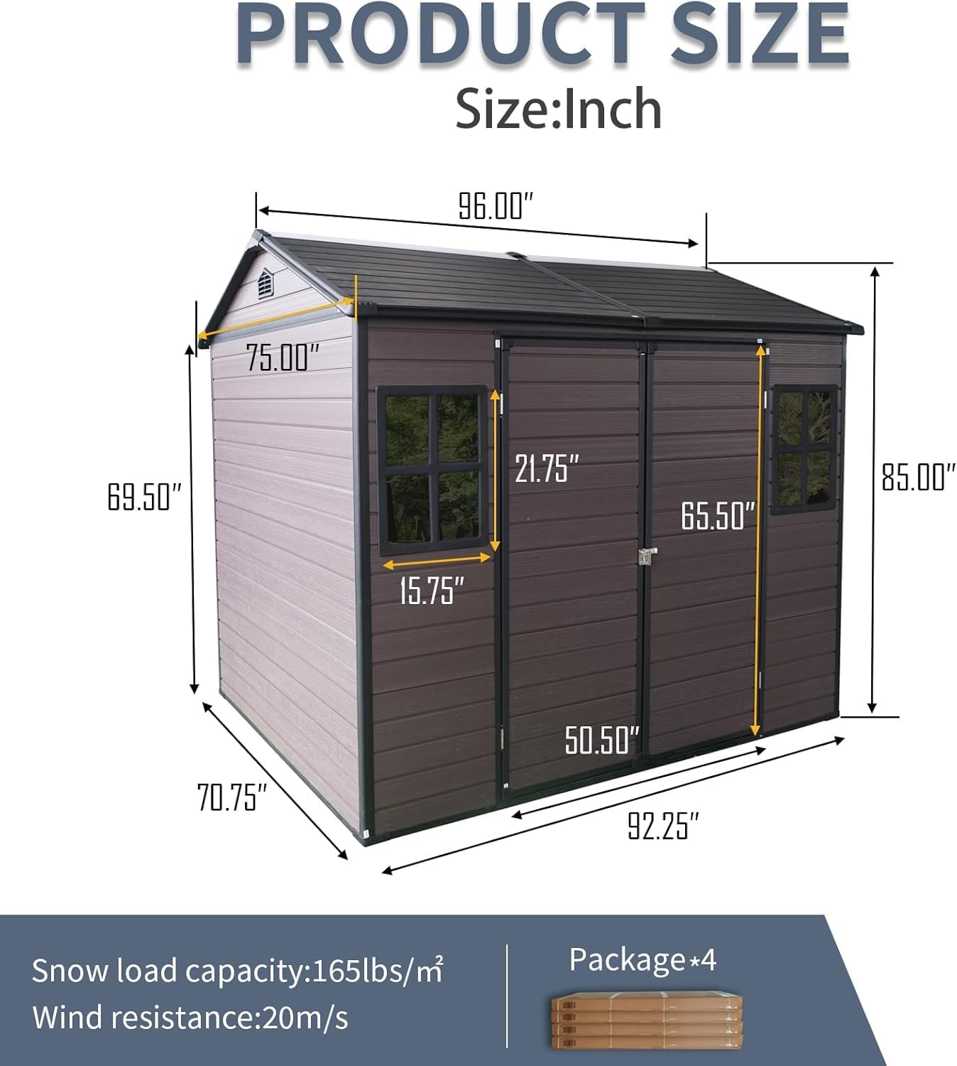 8x6 FT Outdoor Storage Shed, Resin Garden Shed with Thick Floor, Plastic Storage Shed with 2 Windows, Waterproof Outside Tool Shed with Lockable Hinged Doors for Backyard, Patio, Lawn, Brown