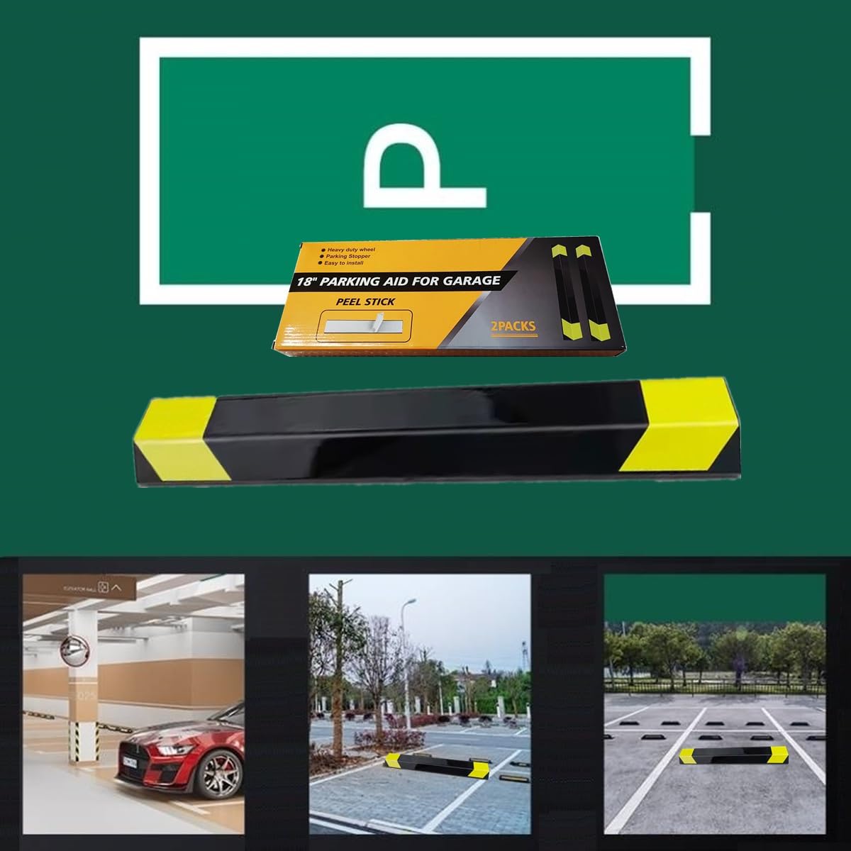 Heavy Duty Parking Aid for Garage, 16" Car Parking Stopper for Garage 2 Pack, Parking Aids Protects Car, Parking Stopper Easy to Install 2 Packs 16" L (2 Pack 16" L x 1.25H)