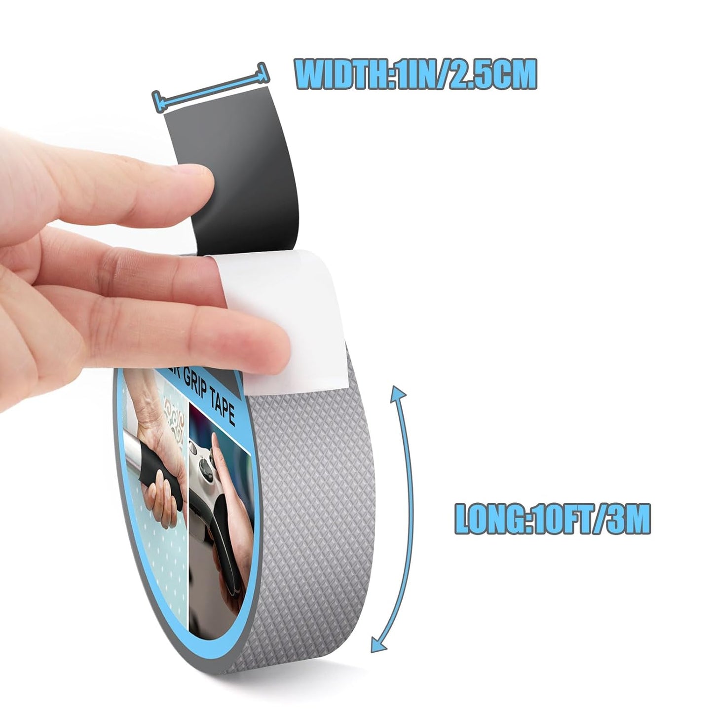 Rubber Grip Tape, Ultra-Thin Strong Adhesive Anti-Slip Waterproof Heat Resistant Wear-Resistant Cushion Pad, Making Handles or Contact Surfaces Safer, with Grip and Comfort (Gray, 1In x 10Ft)