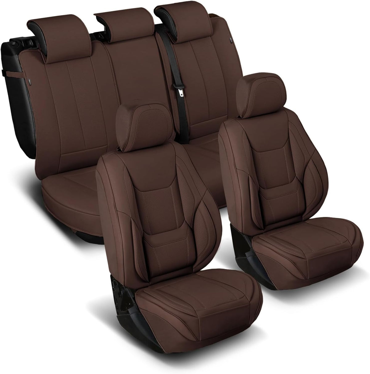 Coverland Custom Car Seat Covers Compatible with F150, F250, F350 Super Duty - Premium Leather Non-Slip Memory Foam Waterproof Custom Interior Protector Full Set-Dark Brown [See Size Chart-Size X109]