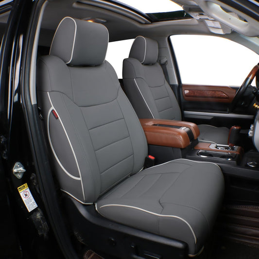 EKR Custom Fit Tacoma Car Seat Covers for Select Toyota Tacoma 2016 2017 2018 2019 2020 2021 2022 2023 Access Cab -Full Set,Leather(Gray)