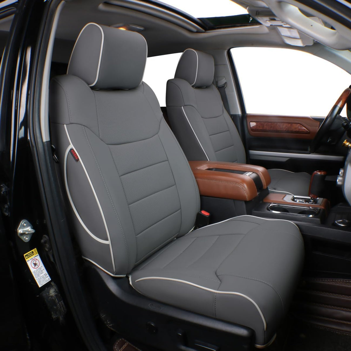 EKR Custom Fit Tacoma Car Seat Covers for Select Toyota Tacoma 2016 2017 2018 2019 2020 2021 2022 2023 Double Cab/Crew Cab -Full Set,Leather(Gray)