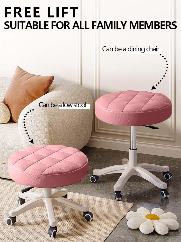 Small Chair Round Rolling Stool with Wheels PU Leather Height Adjustable Swivel Drafting Work SPA Salon Stools Home Office Chair,2 Pack