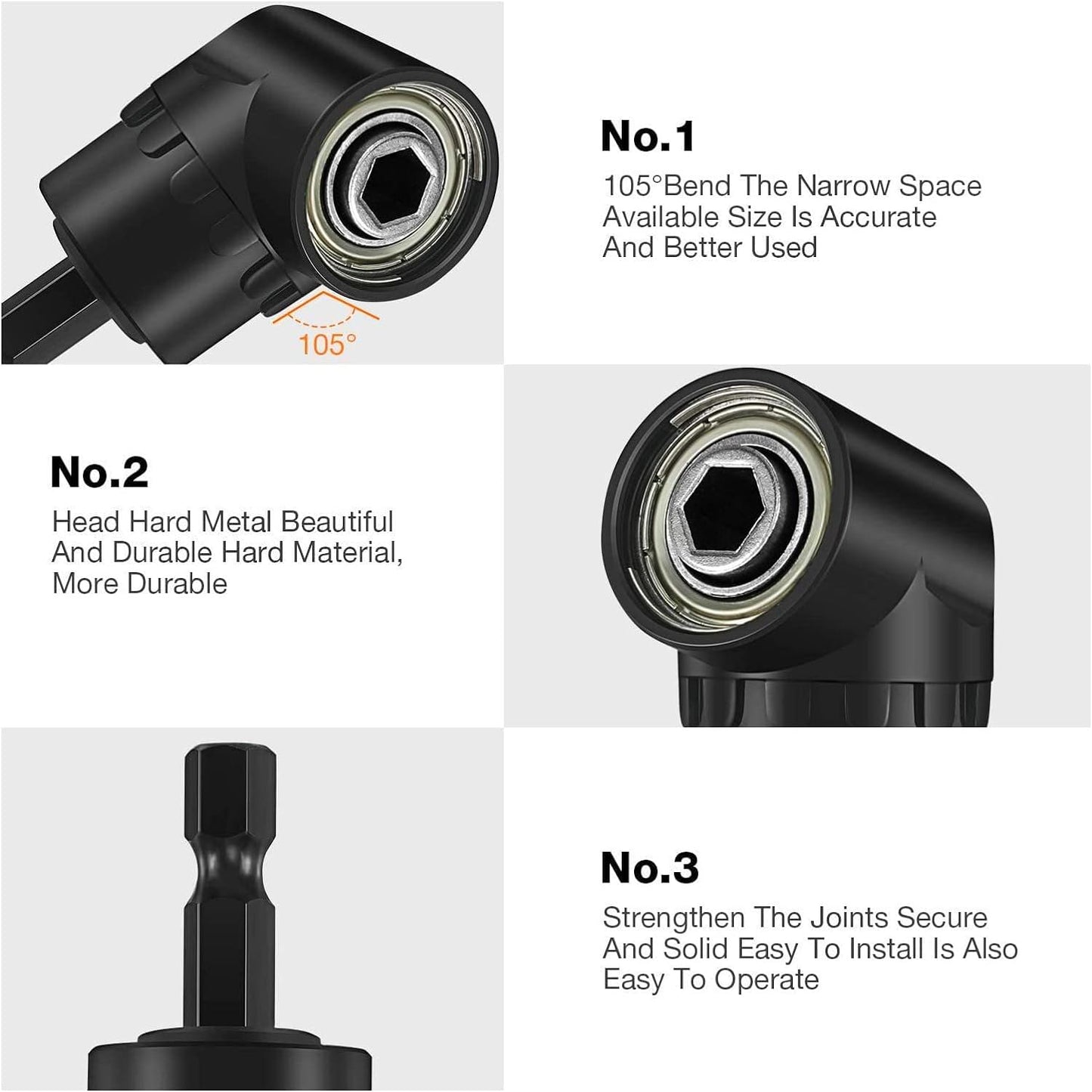 Right Angle Drill Adaptor,4-in-1 Impact Drill Bit Extension,360° Rotatable 1/4 3/8 1/2" Impact Grade Socket Adapter Set,105 Degree Angle Screwdriver Drill Bit for Household Workplace Industry