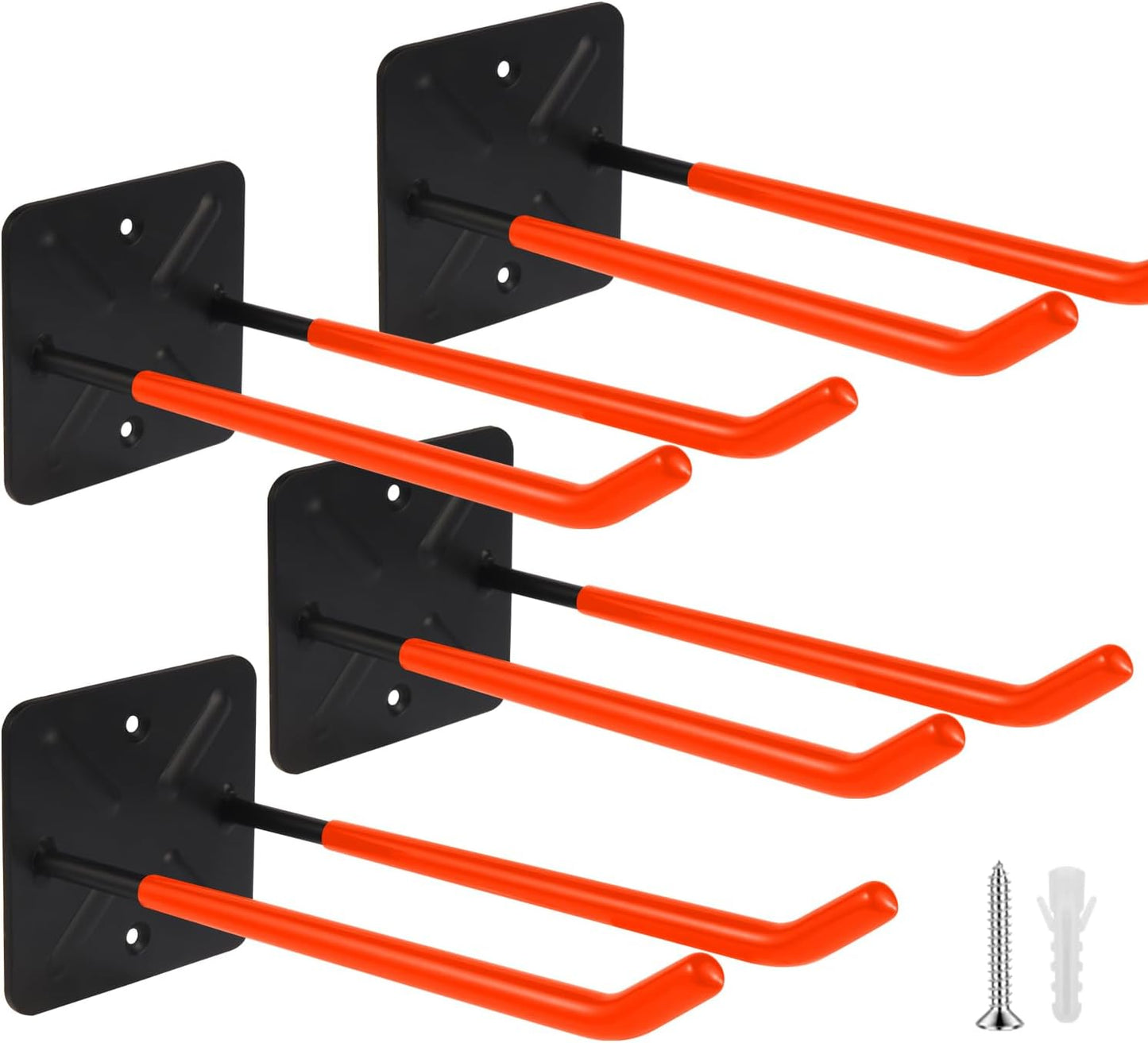 Steel Garage Storage Hooks Wall Tool Organizer, 12.4 Inch Garage Hook Heavy Duty Utility Storage Hangers Orange for Ladders, Chairs, Garden Tools, Set of 4