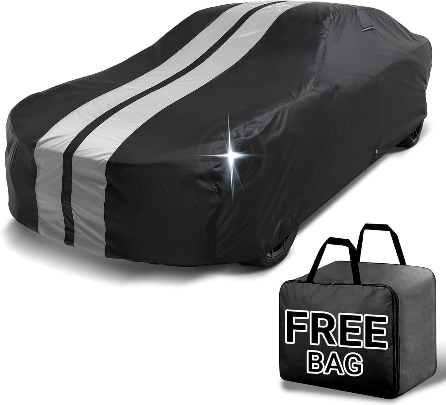 iCarCover Custom Car Cover for Buick Century Wagon (1973-1977) Waterproof All-Weather Rain Snow UV Sun Protector Full Exterior Indoor Outdoor Car Cover (Stripe - Black/Gray)