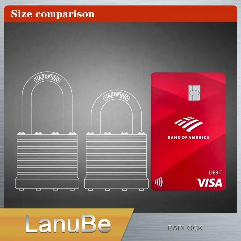 LanuBe Lock Laminated keyed Padlock (1-9/16", 40mm), keyed Alike Locks, Long Shackle,Marked Black Plastic Hoop, Pack of 6