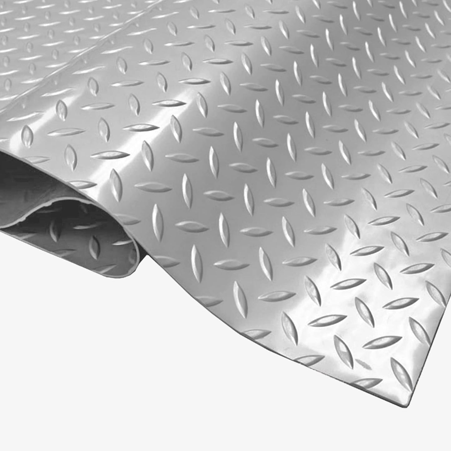 IncStores 2.5mm Thick Commercial-Grade Nitro Roll Garage Floor Mat | Flexible Vinyl Floor Mat for a Stronger and Safer Garage, Workshop, or Trailer | Diamond-Plate, Stainless Steel, 7.5' x 140'